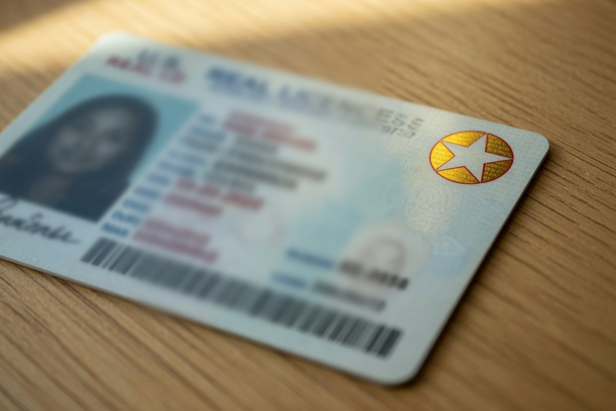 Close-up of a REAL ID star marking on a driver’s license.